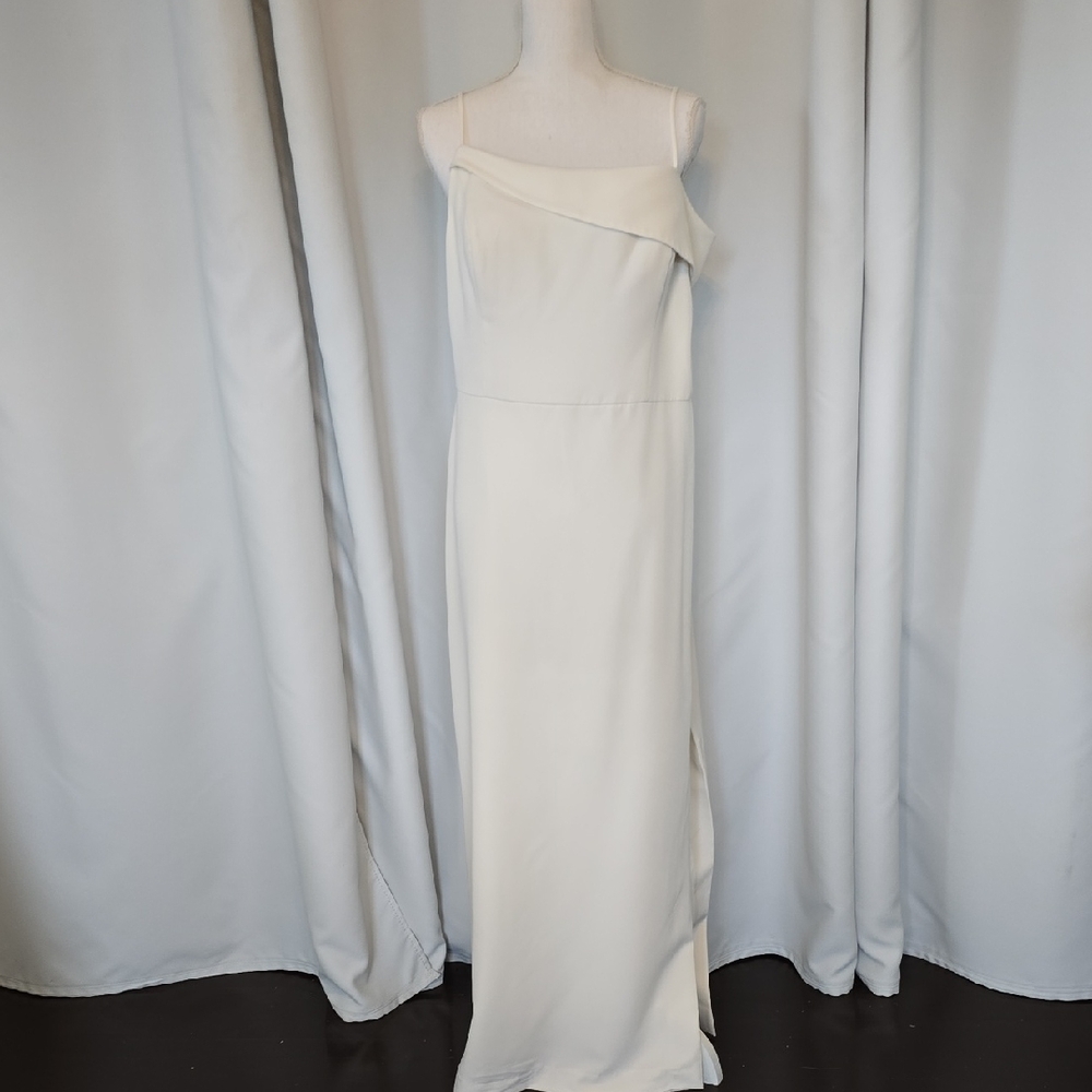David's Bridal Cream One-Shoulder Gown